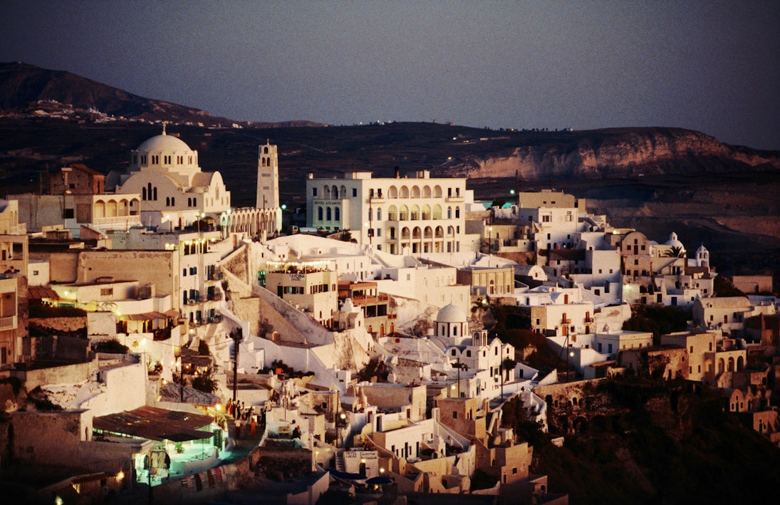 Town at dusk.