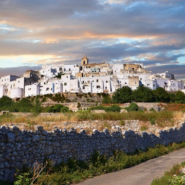 Italy, Lecce, Puglia, Ostuni, Medieval white fortified hill town walls