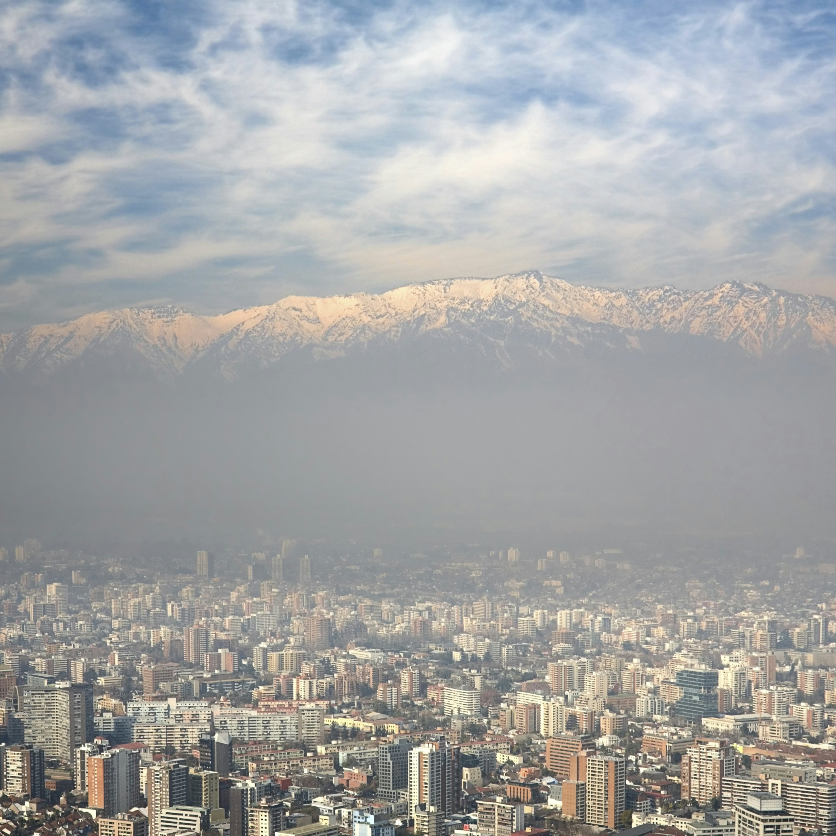 birdeye view of Andes and Santiago, Chile