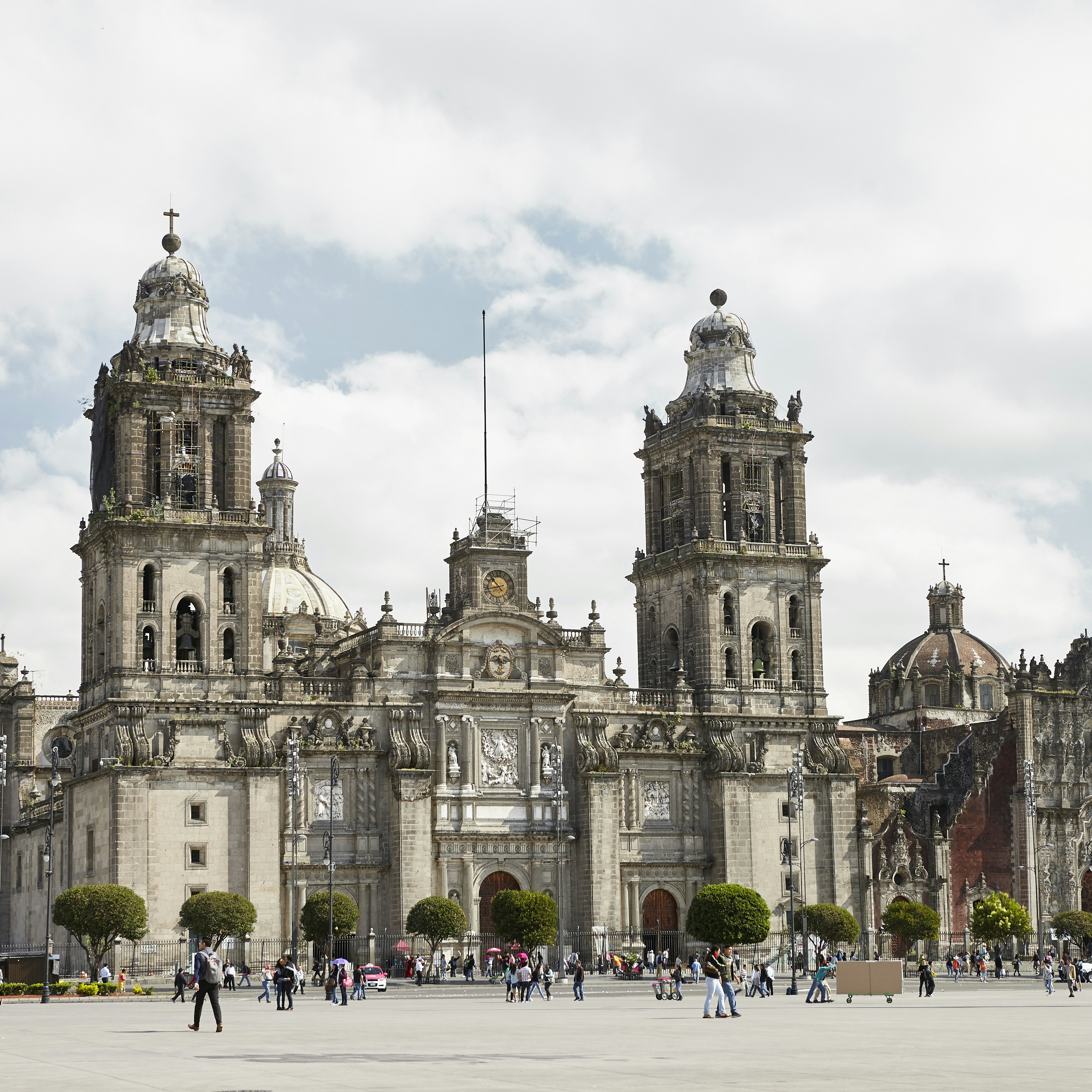 The Metropolitan Cathedral seen from the Zocolo in Mexico City.