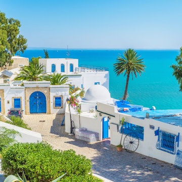 One of the most beautiful views in the mountain village of Sidi Bou Said, Tunisia.