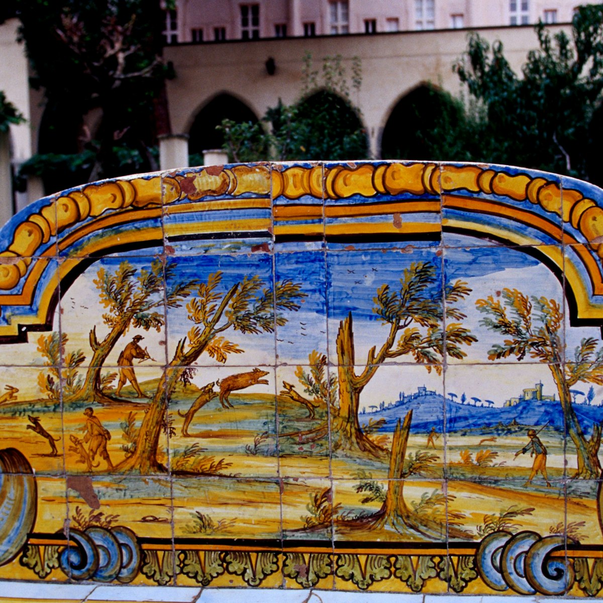 Tiled cloister of Basilica di Santa Chiara.