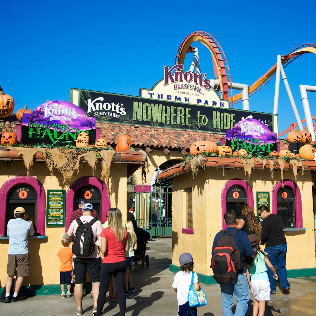 People entering Knott's Scary Farm at Knott's Berry Farm, celebrating a Southern California Halloween tradition, on October 14, 2013.